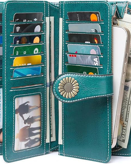 SENDEFN Wallets for Women Leather Credit Card Holder with RFID Blocking Large Capacity Wristlet | with RFID Blocking, Large Capacity, Wristlet, with RFID Blocking, Large Capacity, Wristlet