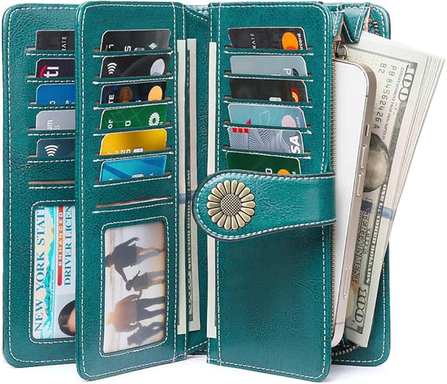 SENDEFN Wallets for Women Leather Credit Card Holder with RFID Blocking Large Capacity Wristlet | with RFID Blocking, Large Capacity, Wristlet, with RFID Blocking, Large Capacity, Wristlet
