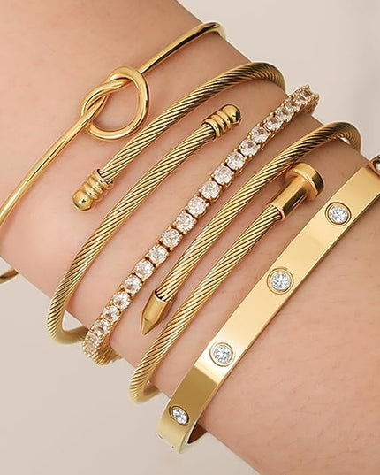 18 K Gold Plated Love Bangle Bracelet Stack Cuff Jewelry for Women Jewelry Set for Women Gift with Box
