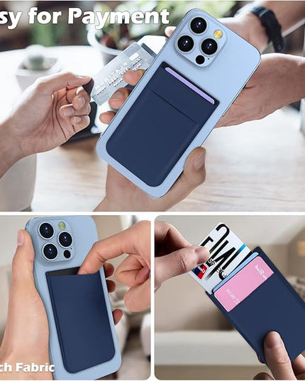 imluckies Magnetic Wallet for iPhone Magsafe, Double Stretchy Fabric Pocket Wallet, Magnet Credit ID Card Wallet Holder for iPhone 17 Pro Max / 17 Pro / 17/16 / 15/14 / 13/12 Series, Blue