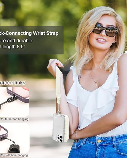Clip and Go Strap for Phone with Wallet Crossbody, Adjustable Phone Lanyard with Detachable RFID Wristlet Wallet & Ultra-Thin 360° Rotatable Metal Tabs for All Smartphones (Cream)
