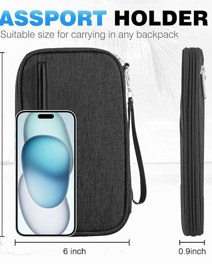 Passport Holder Family RFID Travel Document Organizer for Women Waterproof Passport Wallet Men Portable Case for Cards, Boarding Pass, ID, Money, Tickets with Zipper