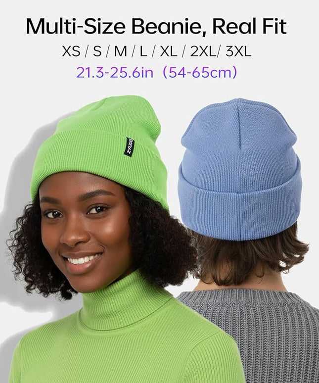 Zylioo Oversize Beanie Hats, XXL Big Size Ribbed Knit Cuffed Winter Hat for Cold Weather, Warm Skull Watch Cap
