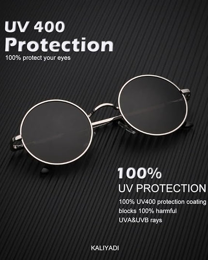 KALIYADI Round Polarized Sunglasses for Men Women Retro Metal Hippie Circle Style Sun Glasses UV Protection