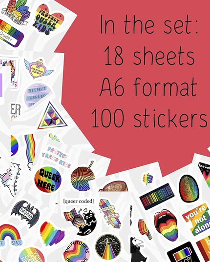BulbaCraft 100Pcs Queer Stickers for Water Bottle and Laptop - Queer Party Supplies & Decorations, Waterproof Vinyl Decals, LGBTQ+ and Pride Stickers, Gifts for Women & Men