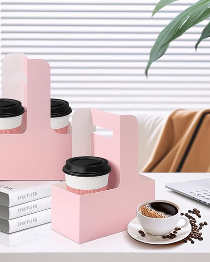 Bakbania Floral Wrap Packing Boxes 20 Pcs Pink Flower Gift Bags 2 Cup Disposable Drink Carrier with Handle for Wedding Party Decor