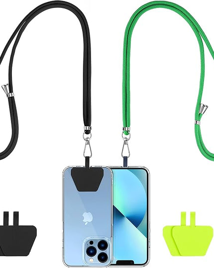 CACOE Phone Lanyard 2 Pcs-2 Pcs Adjustable Neck Strap, 4 Pcs Patches, Universal Crossbody Multifuctional Cell Phone Lanyards Compatible with Most Smartphones(Black+Dark Green)