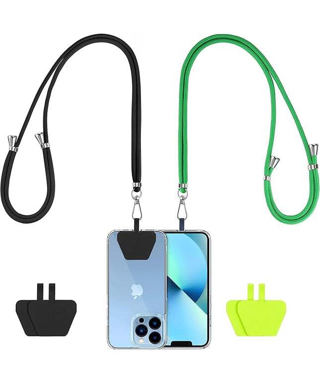 CACOE Phone Lanyard 2 Pcs-2 Pcs Adjustable Neck Strap, 4 Pcs Patches, Universal Crossbody Multifuctional Cell Phone Lanyards Compatible with Most Smartphones(Black+Dark Green)