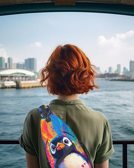 Animal Face Sling Bag Crossbody Bags Chest Bag Backpack for Travel Running and Hiking for Men Women Colorful Penguin