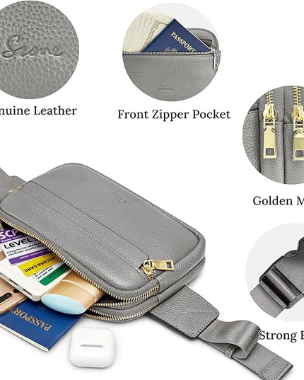 S-ZONE Fanny Packs for Women Genuine Leather RFID Blocking Crossbody Bags Purses Sling Waist Chest Bag Gifts Travel Running Adjustable Strap Men