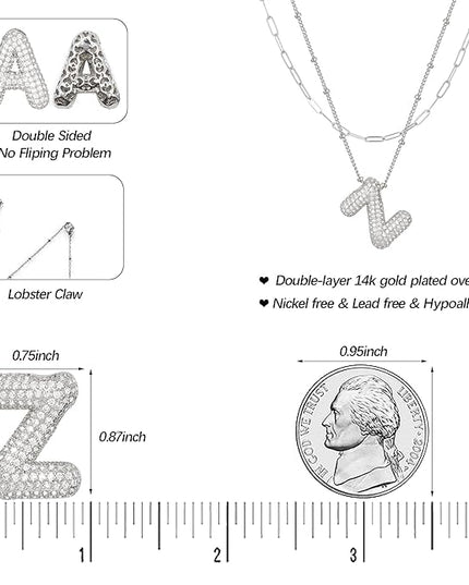 LUCA SMITH Initial Necklaces for Women, Dainty Balloon Bubble Letter, Name Letter Alphabet Pendant Layered Choker Chain Jewelry Gift