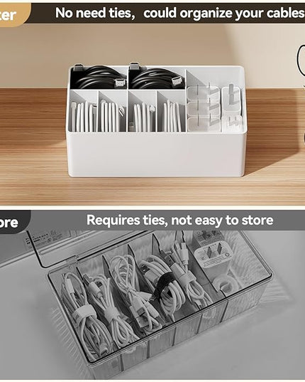 Charger Cable Cord Storage Organizer Easy storage without ties charger cable organizer Cable Management Boxes - 1 Pack （white）