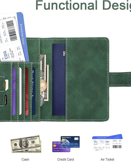 Personalized T Passport Holder Cover Initial Letter Travel Wallet RFID Blocking Passport Cover Credit Card Holder Case Passport Book Holders for Women and Men, Pine Green-T