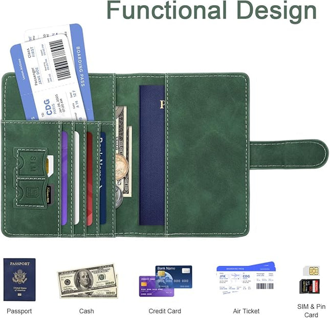 Personalized C Passport Holder Cover Initial Letter Travel Wallet RFID Blocking Passport Cover Credit Card Holder Case Passport Book Holders for Women and Men, Pine Green-C