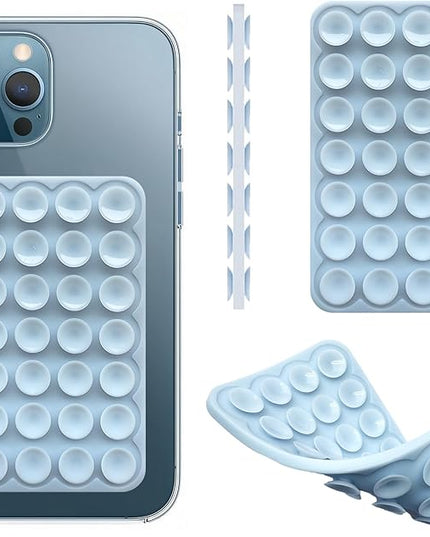 Silicone Double-Sided Suction Phone Case Detachable Mount, ASMR/Fidget Sticky Phone Grip Hands-Free Accessories for Selfies & Videos, Trending TikTok items for iphone & Android (3.74"x2.2", Baby Blue)