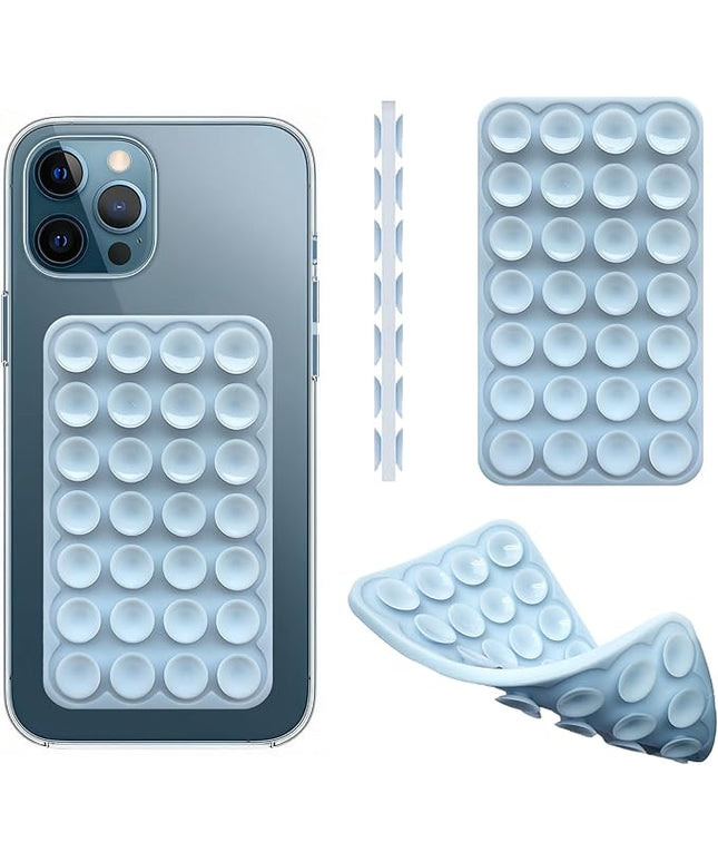 Silicone Double-Sided Suction Phone Case Detachable Mount, ASMR/Fidget Sticky Phone Grip Hands-Free Accessories for Selfies & Videos, Trending TikTok items for iphone & Android (3.74"x2.2", Baby Blue)