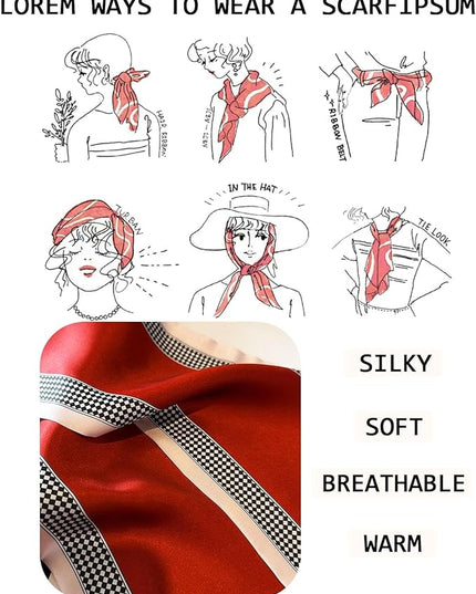 Head Scarf Purse Handle Neck Satin Hair Scarfs For Bag Lightweight Silky Long Thin Women's Fashion Scarves 59 * 5.9”