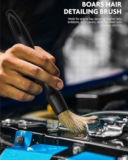Fantasticlean 9PCS Car Interior Detailing Set, Microfiber Cloth & Applicator, Single-Head Detailing Brushes, Natural Bristles, Scratch-Free & Ultra-Soft for Seats Leather Care or Cleaning