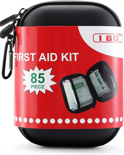 I GO 85 Pieces Hard Shell Mini Compact First Aid Kit, Small Personal Emergency Survival Kit for Travel Hiking Camping Backpacking Hunting Marine Car