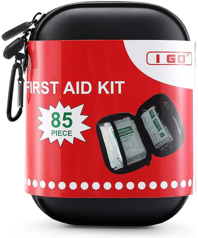 I GO 85 Pieces Hard Shell Mini Compact First Aid Kit, Small Personal Emergency Survival Kit for Travel Hiking Camping Backpacking Hunting Marine Car