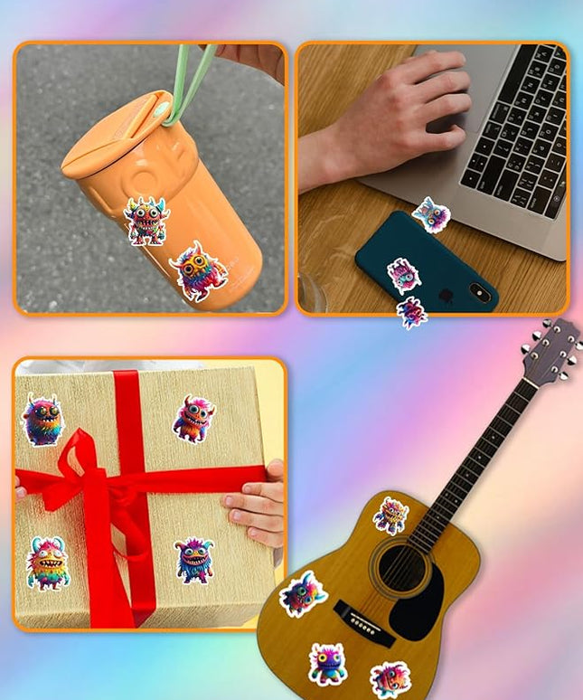 200PCS Cute Monster Stickers for Water Bottle Decor,Vinyl Waterproof Stickers for Scrapbooking,Laptop Decor,Adult,Birthday Gift,Classroom Prizes,Guitar,Bike,Luggage,Skateboard,Refrigerator Decoration