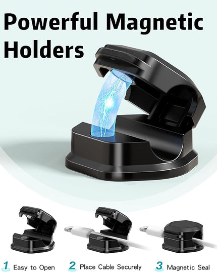 8 Pack Magnetic Cable Clips Cord Organizer-Adhesive Wire Holder, Under Desk Cord Holder Keeper for Home Office Desk Phone Car Wall Desktop Nightstand Cabinet