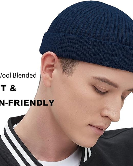 Fisherman Beanie Hats for Men Women,Wool Knit Trawler Skull Cap,Watch Cap,Spring Fall Winter Warm Short Hats
