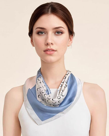 ANDANTINO 100% Pure Mulberry Silk Small Square Scarves -21'' x 21''- Digital Printed Neckerchief –Women Men Lightweight Scarf