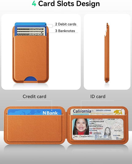 Fanseesy for MagSafe Wallet with Stand, 5 Card Holder, Slim Leather Magnetic Wallet for iPhone 17/16/15/14/13/12 Pro Max Plus Air Series, 3 Card Slots & 1 Cash Slot,Brown