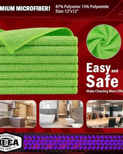 AIDEA Microfiber Cleaning Cloth, 20PK, Microfiber Towels for Cars, Premium All Purpose Car Cloths, Dusting Cloth Cleaning Rags, Absorbent Towels for SUVs, House, Kitchen, Window, 12"×12", Green