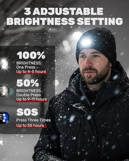 OKKLE Unisex LED Beanie with Light, USB Rechargeable Headlamp Hat, Winter Gifts for Men Women Husband Him Black