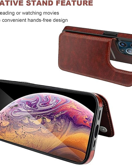 ONETOP Compatible with iPhone 13 Pro Max Wallet Case with Card Holder,PU Leather Kickstand Card Slots Case, Double Magnetic Clasp and Durable Shockproof Cover 6.7 Inch(Brown)