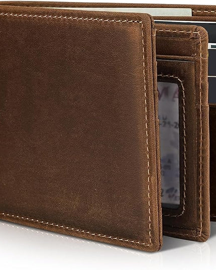 Artpaxy Mens Wallet Genuine Leather Bifold RFID Blocking Wallet for Men with 1 ID Window 13 Card Holders 2 cash pockets 1 Gift Box