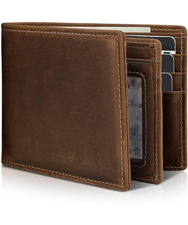 Artpaxy Mens Wallet Genuine Leather Bifold RFID Blocking Wallet for Men with 1 ID Window 13 Card Holders 2 cash pockets 1 Gift Box