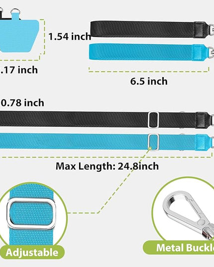 takyu Phone Lanyard, 2 Pack Adjustable Anti-Drop Neck/Wrist Strap with 2 PcsTether Patches, Secure Hands-Free Compatible for iPhone Samsung Perfect for Nurses, Teachers, Travel, Hiking Black+Blue