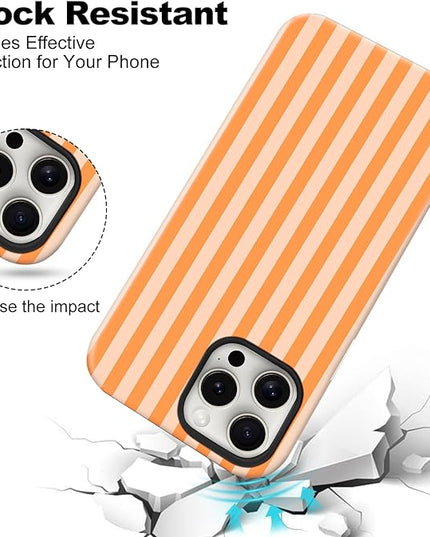 Magnetic for iPhone 13/14 Case Cute Stripes Phone Case, Shockproof Slim TPU and Hard PC Protective Phone Cover Compatible with MagSafe Designed for Women Girls, Orange