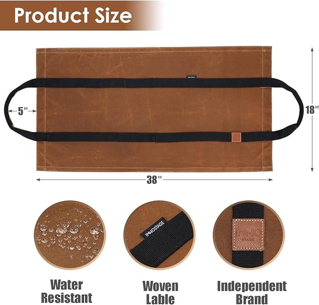 INNO STAGE Firewood Log Carrier Tote Bag with Super Strong Double Straps for Reinforce, 16oz Waxed Canvas Heavy Duty & Long Lasting for Wood Hay Hauling for Fireplace or Outdoor Camping-Rust Color