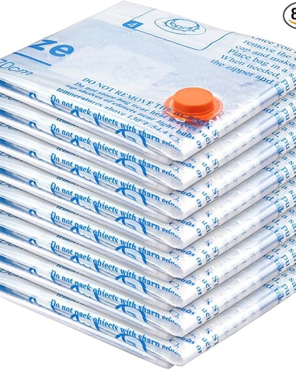 Vacuum Storage Bags 8 Medium, Space Saver Sealer Bags, Plastic Packaging Bags,Airtight Compression Bags for Clothes, Pillows, Comforters, Blankets, Bedding