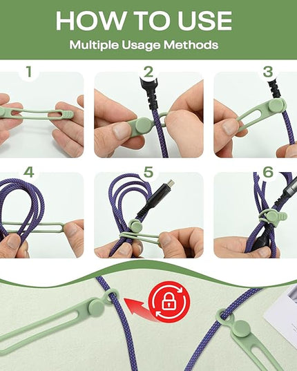 Silicone Cable Ties Reusable, Elastic Wire Organizer Ties, for Charging Cables, Electrical Cords, Computer Wires, USB Data Cable Management, Cord Organizer (6 Colors, 3 Sizes)