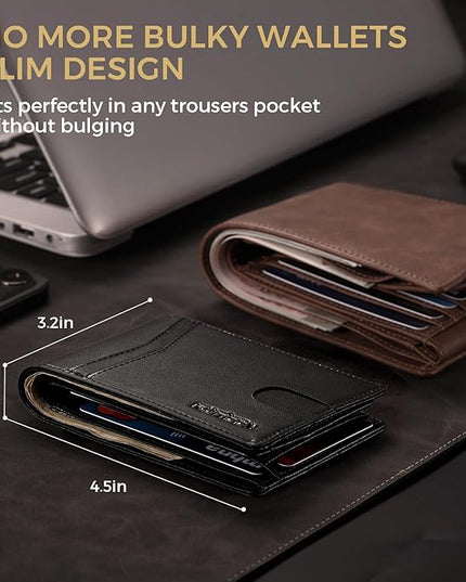 RUNBOX Wallet for Men Bifold RFID Blocking Wallets with 2 ID Window 14 Card Holders 1 cash pocket 1 Gift Box