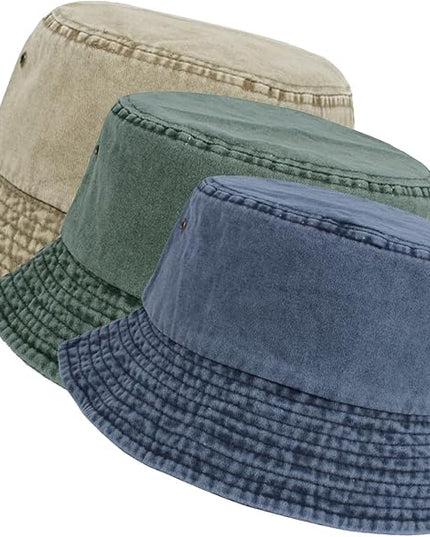 kozinu Washed Cotton Bucket Hats Packable Summer Outdoor Cap Travel Beach Sun Hat Plain Colors for Men Women