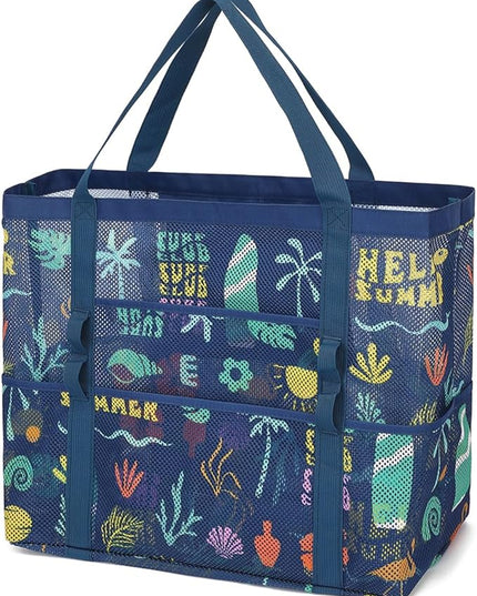 Mesh Beach Bag, Large Beach Tote with Zipper Pocket, Toys Pool Bag for Family Travel Vacation Cruise Essentials