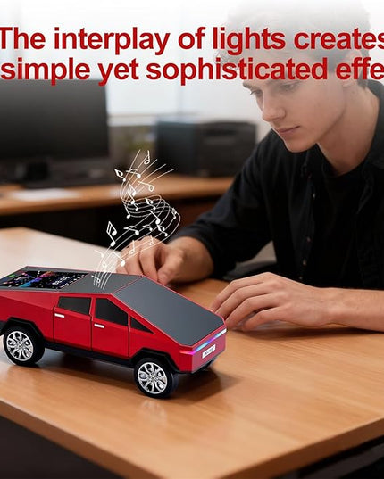 Futuristic Pickup Truck Replica Bluetooth Speaker with LED Display Screen – TWS Stereo, FM, USB/TF Playback, LED Lights, Built-in Mic, Gift for Car Lovers & Tech Fans (Red) (Red)