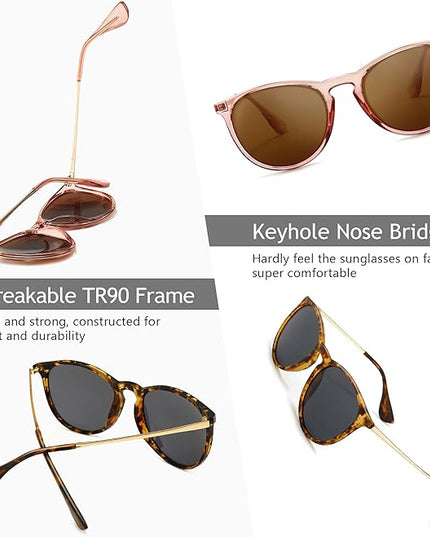 SUNGAIT Premium Vintage Round Sunglasses for Women Men Classic Retro Trendy Style