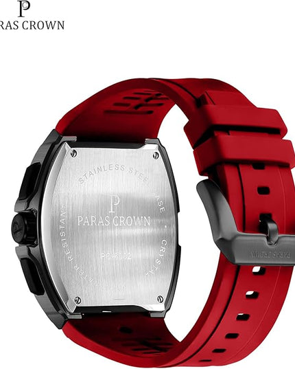 Paras Crown Watches for Men Tonneau 5ATM Waterproof Quartz Luxury Chronograph Analog Men's Wrist Watches Stainless Steel Case Mens Watches