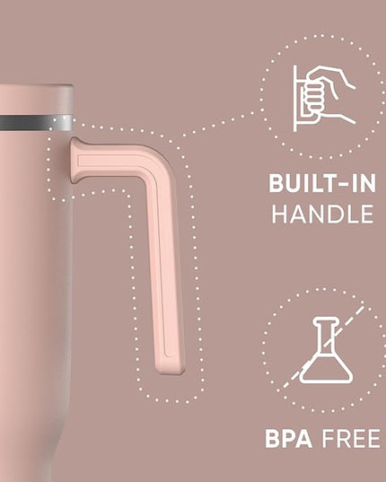Hydrapeak Voyager 40 Oz Stainless Steel Tumbler with Handle, Insulated Water Bottle With Straw & Lid, Cupholder Friendly Reusable Travel Mug (Peony)