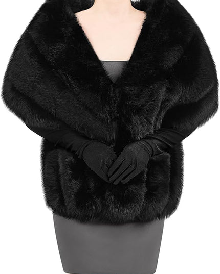 Zhanmai 2 Pcs Winter Long Shawl Cloak Stretchy Glove Opera Bridal Dance Gloves for Women Dress Party Coat