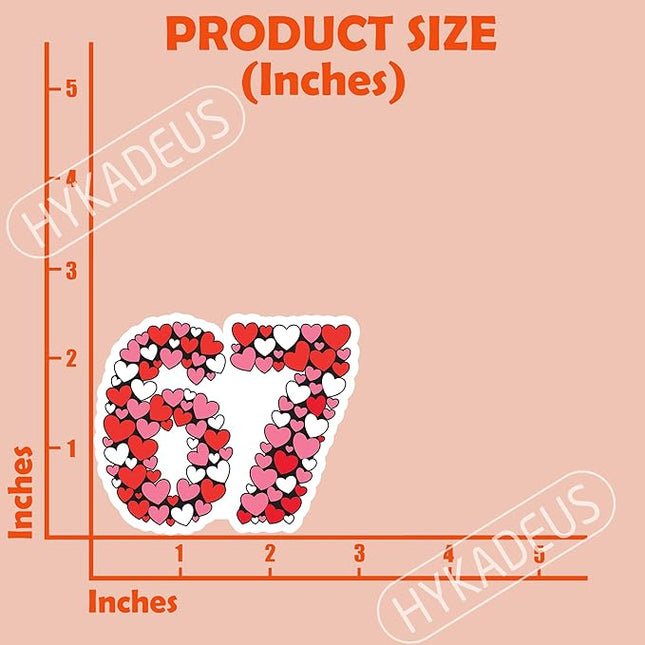 (3Pcs) Six Seven 67 Valentine Meme Stickers Valentine’s Day 67 Meme Sticker Vinyl Decals Waterproof for Laptop, Water Bottle, Tumbler, Helmet, Scrapbooking, 3" x 2.5"