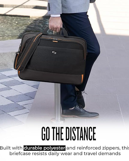 Solo New York Briefcase - Laptop Carrying Bag for Women & Men, Brief for Travel & Work, Internal Tablet Pocket, Adjustable Shoulder Strap, Fits 17.3" Computer - Focus, Black