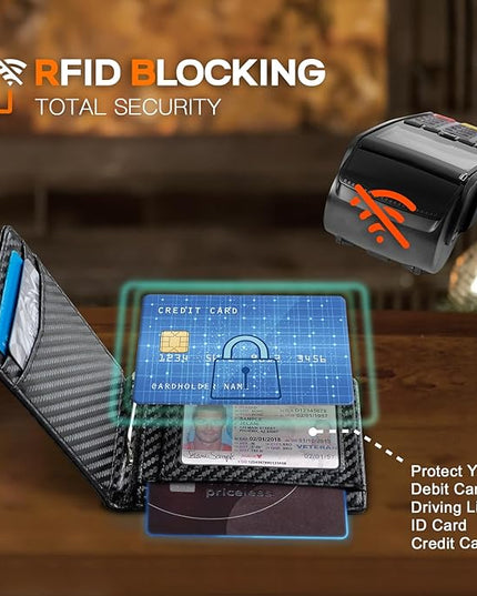 RUNBOX Slim Wallet for Men Genuine Leather RFID Blocking Bifold Minimalist Front Pocket Mens Wallet with Money Clip Thin Gift Box